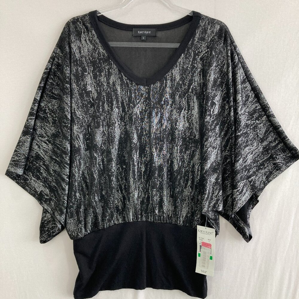 New Karen Kane Top size Large V-Neck Stretch Knit Dolman Sleeve Metallic